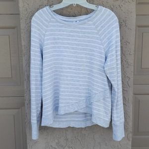 Active Life Heather Grey stripe raglan knit sweatshirt stretch cozy top large